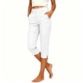 thumbnail image 3 of Capri Leggings for Women Stretch Pants Mid Straight Leg Cropped Trousers With Pockets Split Hem Casual Work Dress Pants XXL, 3 of 9