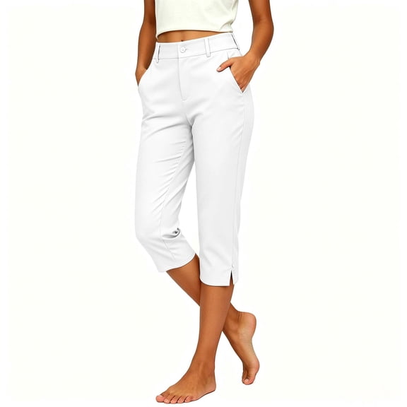 Ltctricy Capri Pants for Women Straight Leg Office Dress Pants with Pockets Side Split Casual Lounge Work Pants(White,X-Large)