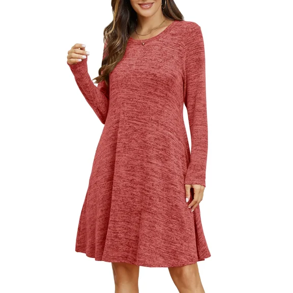 VEPKUL Plus Size Dresses 3XL for Curvy Women, Long Sleeve Fall Dresses Casual Sweater Winter Dress Crew Neck Tunic Dress with Pockets