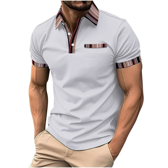 Men's Striped Golf Shirts 2025 Casual Short Sleeve Tennis T-Shirt Slim Fit Summer Button Up Athletic Tee Tops