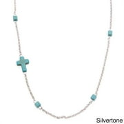 Goldtone or Silvertone Created Turquoise Sideways Cross Necklace