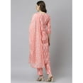 thumbnail image 4 of Janasya Indian Round Neck 3/4 Sleeve Block Print Light Pink Cotton Kurta with Pant and Dupatta For Women, 4 of 7