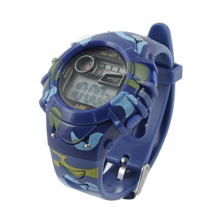 Hour Stopwatch - Women Blue Camouflage Printed Second Hour Date Display Stopwatch Sports Watch