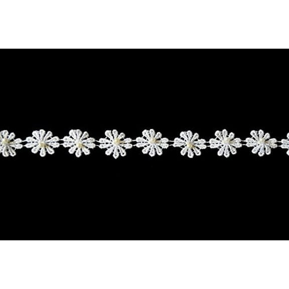 Altotux 7/8 inches White Cuttable Venice Lace Daisy Flower with Pearl By 2 Yards