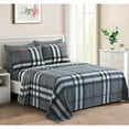 thumbnail image 4 of Hong and Arts Inc. Printed Soft Deep Pocket Bedding Rayon from Bamboo Sheet Set, Grey Tartan Plaid Black, Grey, Silver, White, Red - Full/Double, 4 of 5