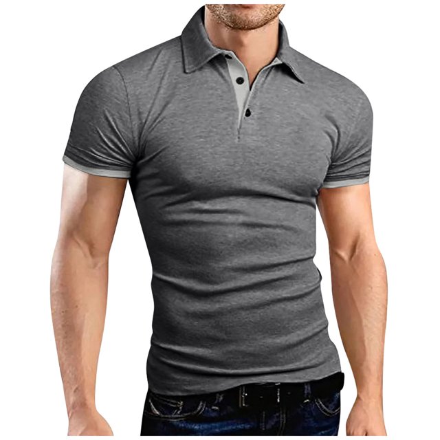 Men's Golf Shirt Casual Sports V Neck Ribbed Collar Short Sleeve Fashion Casual Solid Color Plain Spring & Summer Regular Fit M