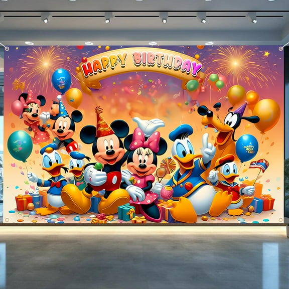 Mickey and Minnie cartoon theme birthday flag Background flag Children's party decoration items Photography photo props 150*100CM