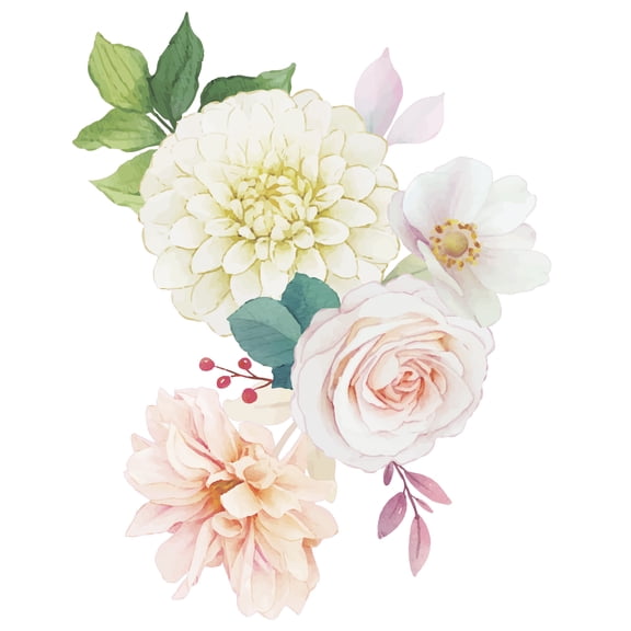 Vinyl Decorative Multicolored Flowers Mural Art Sticker Watercolor Portrait Painting Design Removable Kids Bedroom Nursery Wall Decal - 20" x 25" Home Living Room Flowering Plants Adhesive Wall DÃ©cor