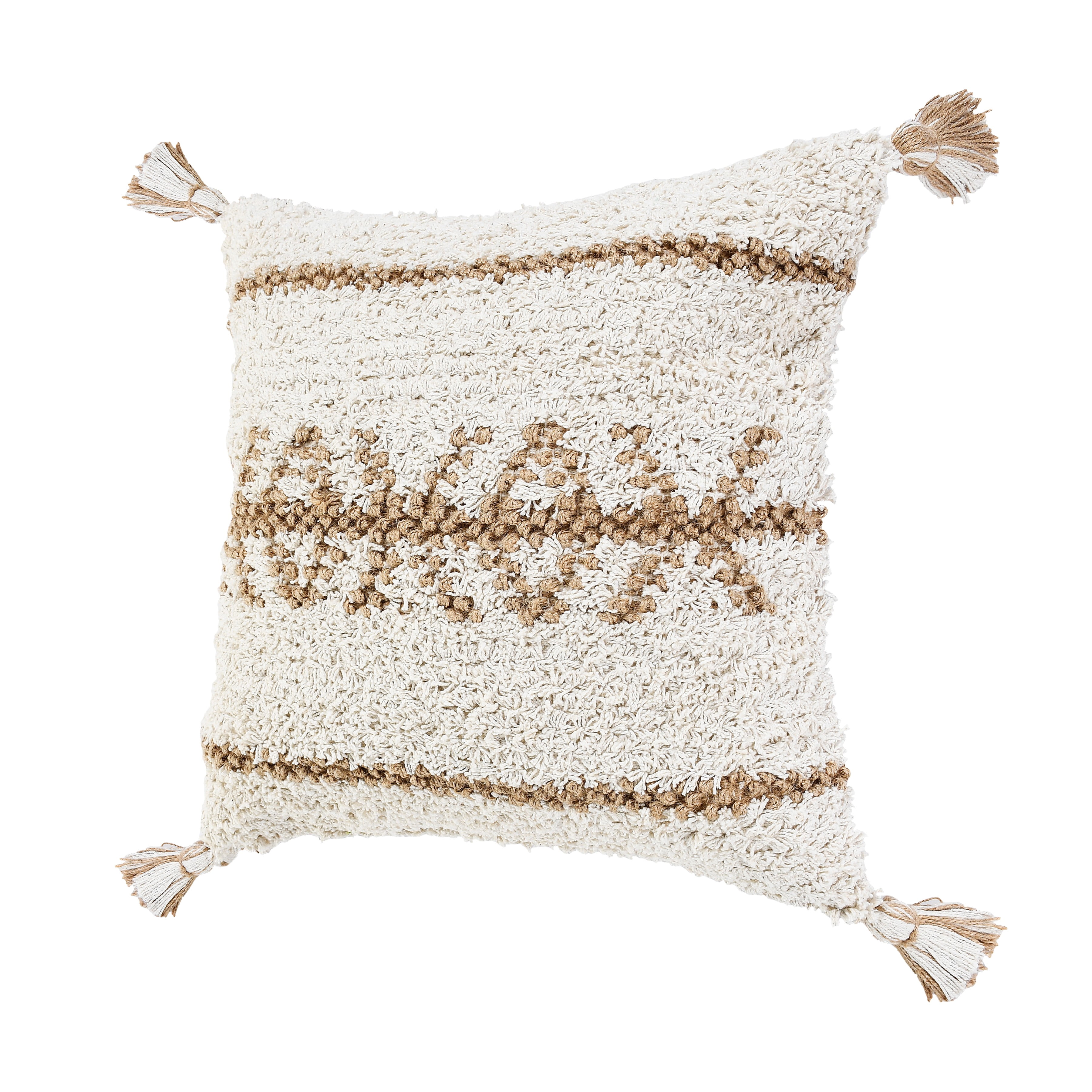 Desert Fields Boho-Chic Geometric Jute and Cotton Throw Pillow