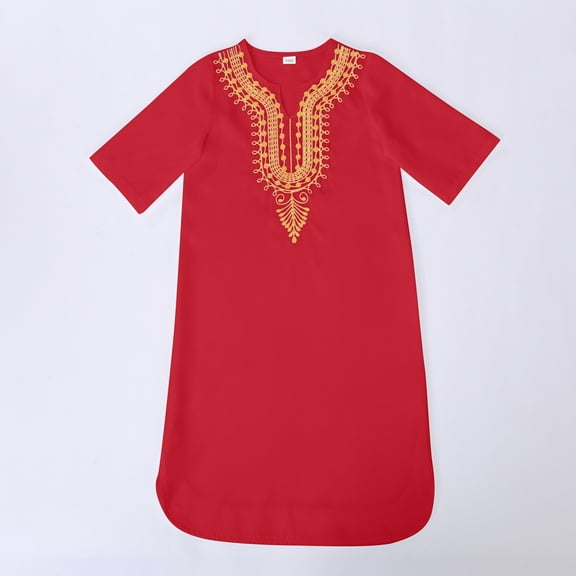 Fainosmny Kids African Classic Childrens Dashiki Casual Loose Shirt Traditional Kaftan Robes Gown Boys Girls Boys Tops Red 120/(5-6 Years)