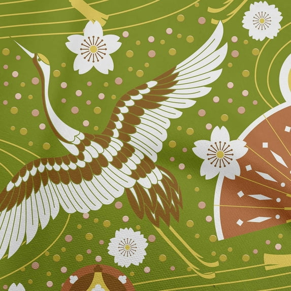 oneOone Cotton Cambric Forest Green Fabric Asian Japanese Pattern Fabric For Sewing Printed Craft Fabric By The Yard 56 Inch Wide