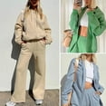 thumbnail image 1 of Neinkie 2 Pcs/Set Women Coat Pants Set Solid Color Soft Warm Zipper Cardigan Hat Elastic Waist Drawstring Autumn Tracksuit for Daily Wear, 1 of 1