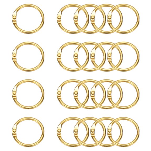 Uxcell 20Pcs Loose Leaf Binder Rings, 0.9 Inch Metal Open Card Rings Heavy Duty Book Rings for Key Index Card Rings Paper Rings Office, Gold Tone