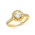 thumbnail image 1 of 1.10ct Halo Flower Round Set CZ Bridal 14k Yellow Gold Engagement Ring, 1 of 2