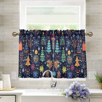 Yayeee Kitchen Curtains Light Filtering 27"x24" Rod Pocket Short Cafe Window Panel, Dark Blue Christmas