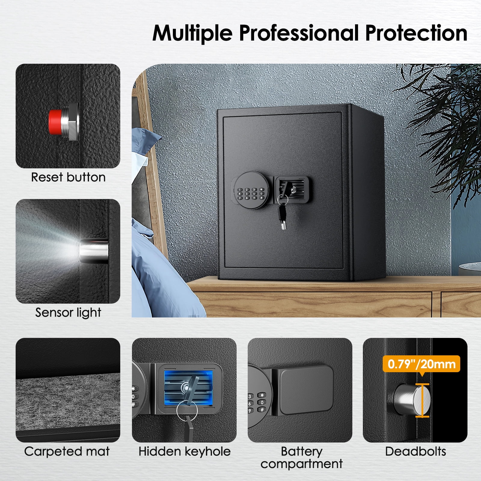 SRWTRCHRY 2.0 Cubic Feet Safe Box, Home Safe with Combination Lock, Electronic Keypad & Keys, 32 lb