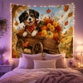 thumbnail image 2 of Happy Puppy in Pumpkin Wagon with Maple Leaves, Playful Rustic Style for Dog Lovers, Harvest Wall Art, Housewarming Gift, Tapestry Wall Hanging for Bedroom and Living Room, 2 of 7
