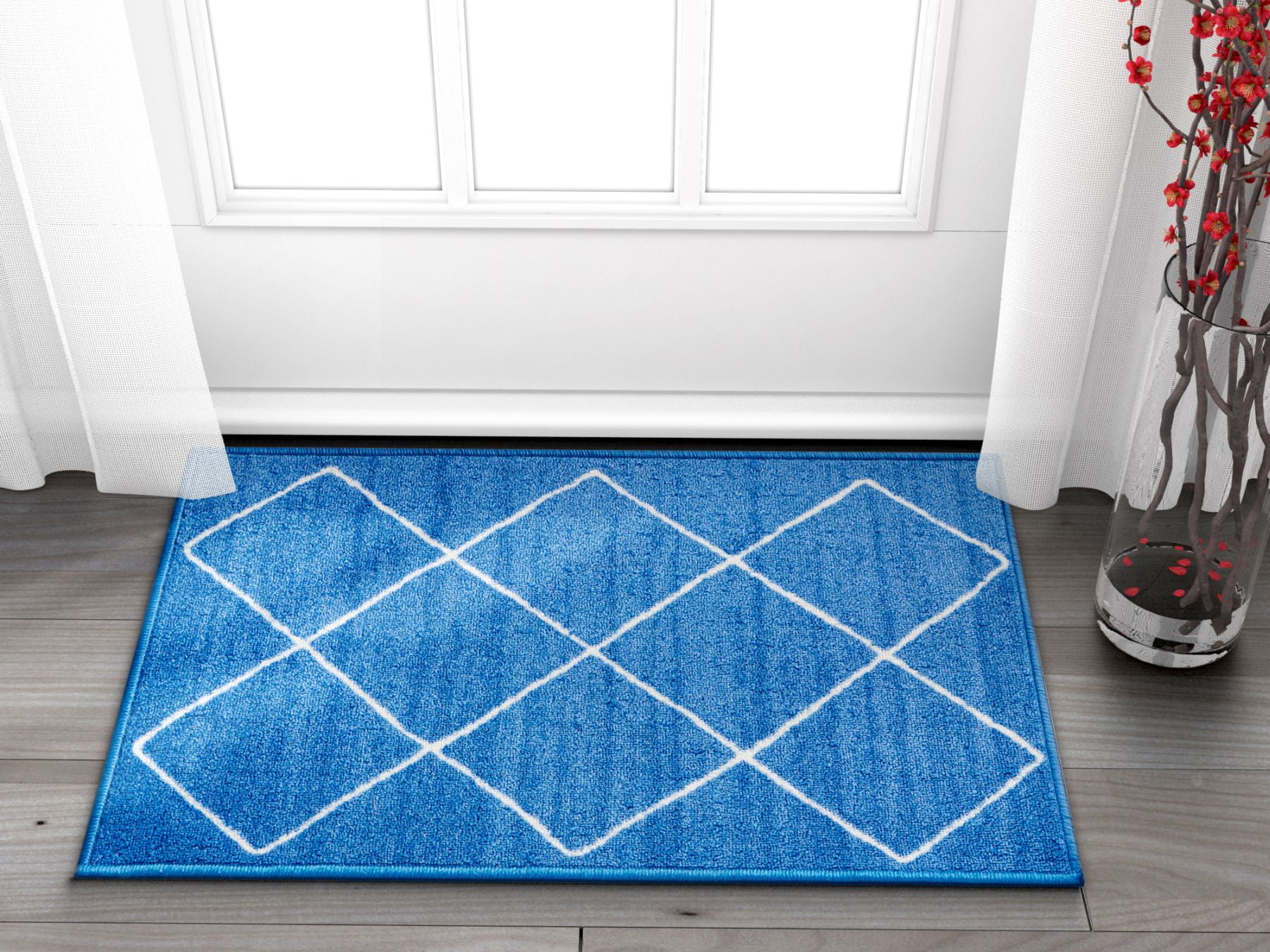 Well Woven Kings Court Clover 2' x 3' Modern Geometric Lattice Trellis Blue Non-Slip Indoor/Outdoor Area Rug