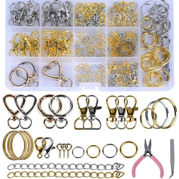 579PCS Keychain Making Kit, Key Chain Supplies Including Keychain Clip, Key Rings, Lobster Claw Clasps, Jump Rings, Extender Chain,Pliers for Key Chain Making and Jewelry Making(Gold&Silver)