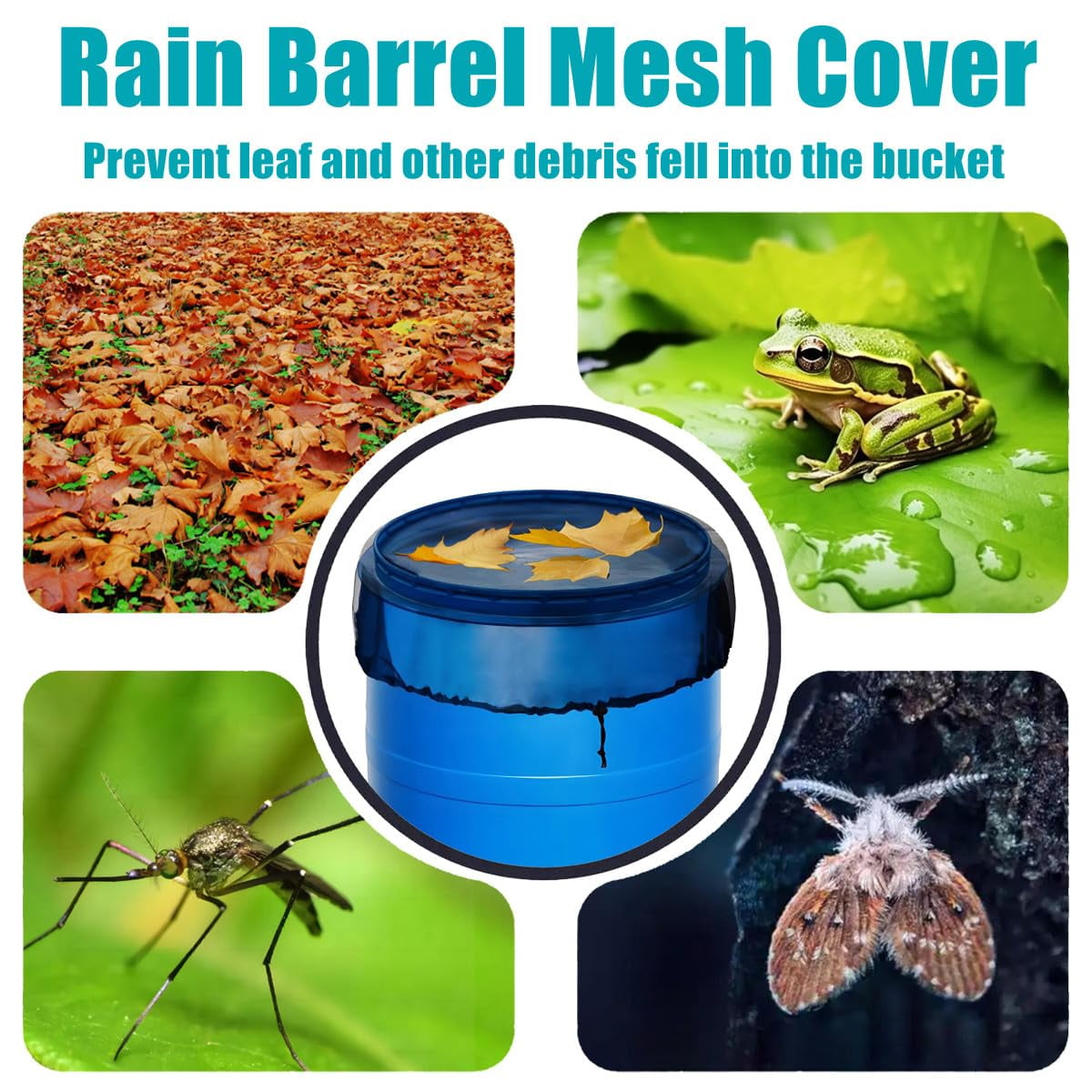 Mesh Cover for Rain Barrel, 4Pcs Water Collection Buckets Cover Rain Collection Barrels Netting Screen to Keep Mosquitoes, Leaves and Debris