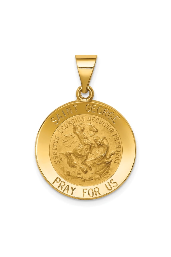 14k Yellow Gold St George Medal Pendant Charm Necklace Religious Patron Saint Fine Jewelry For Women Gifts For Her