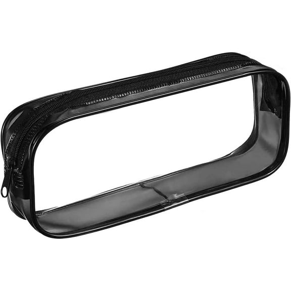 GIXUSIL Clear Pencil Case Transparent Plastics Pencil Bags Clear Exam Pencil Case with Zipper See Through Toiletries Bag Clear Exam Pen Pencil Case (Black)