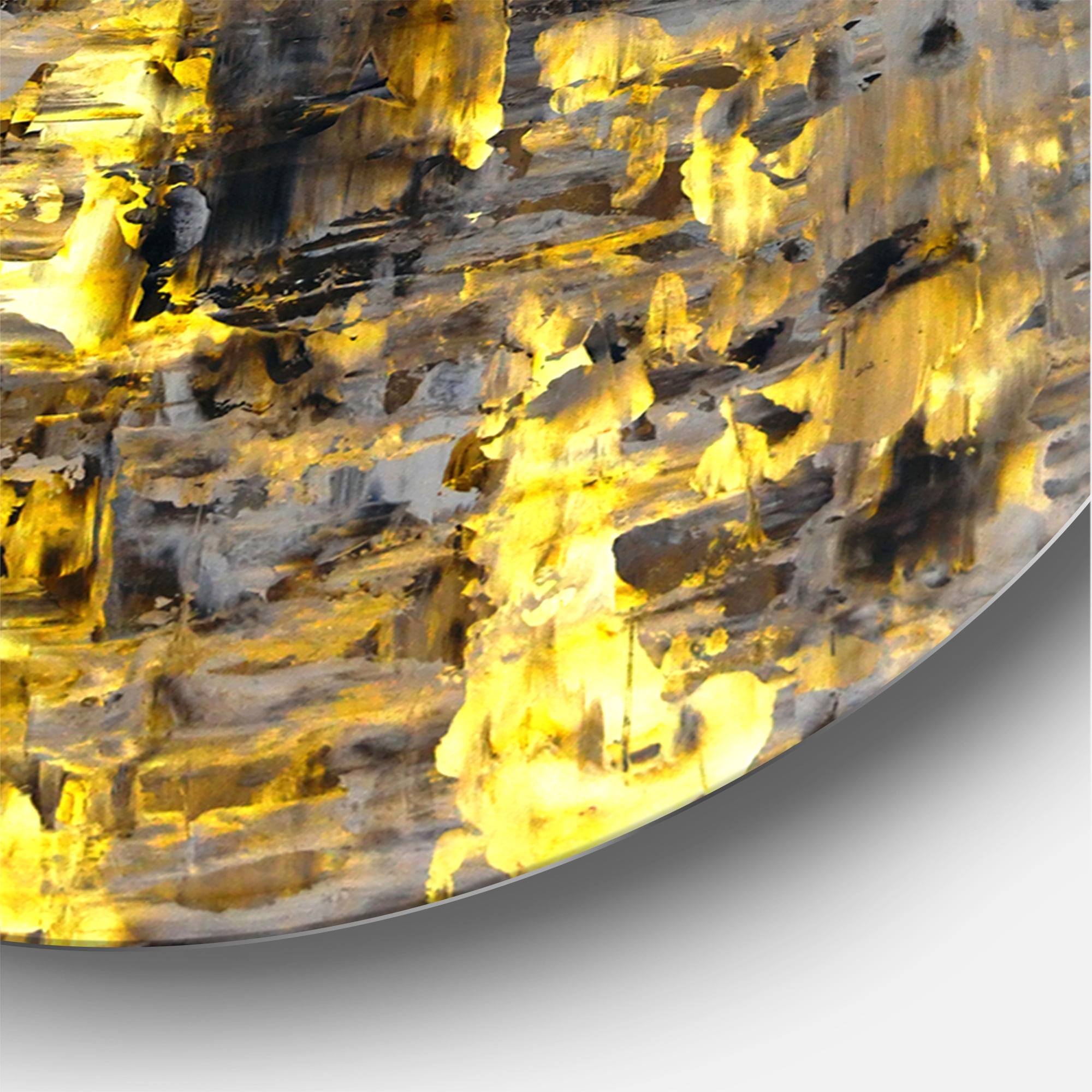 Designart 'Grey Meets Yellow Abstract Art II' Modern Circle Metal Wall Art 23x23 - Disc of 23