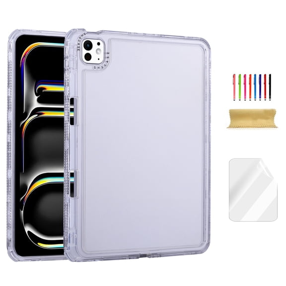 For iPad Air 11" (M2/M3), Air 10.9" (4th/5th Gen), Pro 11” (1st/2nd/3rd/4th Gen) Clear Case with Pencil Holder/Screen Protector Film/Stylus, 3 Layers Protective Lightweight Slim Back Cover, Clear