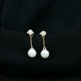 thumbnail image 3 of Rosec Jewels Freshwater Pearl and Diamond Earrings for Women, Pearl Long Chain Drop Earrings, 18K Yellow Gold, 3 of 8