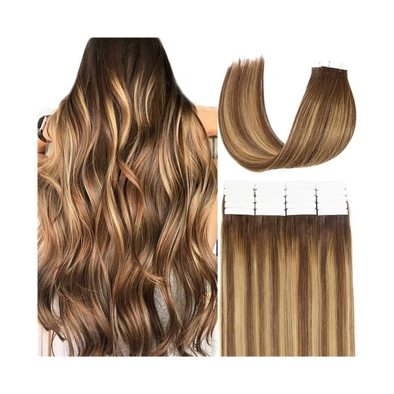 Tape In Hair Extensions Natural Remy Human Hair 16-26 Inch Skin Weft Invisiable Seamless Omber Color #4/27 Straight Hair Tape In Extensions