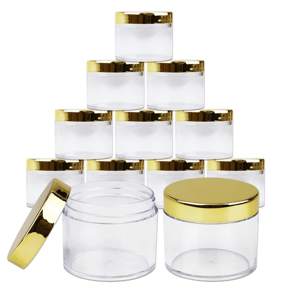 Beauticom 12 Jars High Quality 60 Gram/ML 2 Oz Thick Acrylic Sample Container Jars - BPA Free (Gold)