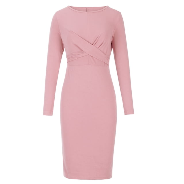 Vestidos Para Mujer Vestido de Manga Larga Sólido Delgado Abrigo de Cadera Vestido de Cuello Redondo Odeerbi ODB174756