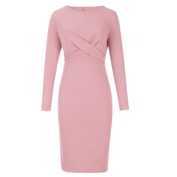 Vestidos Para Mujer Vestido de Manga Larga Sólido Delgado Abrigo de Cadera Vestido de Cuello Redondo Odeerbi ODB174754