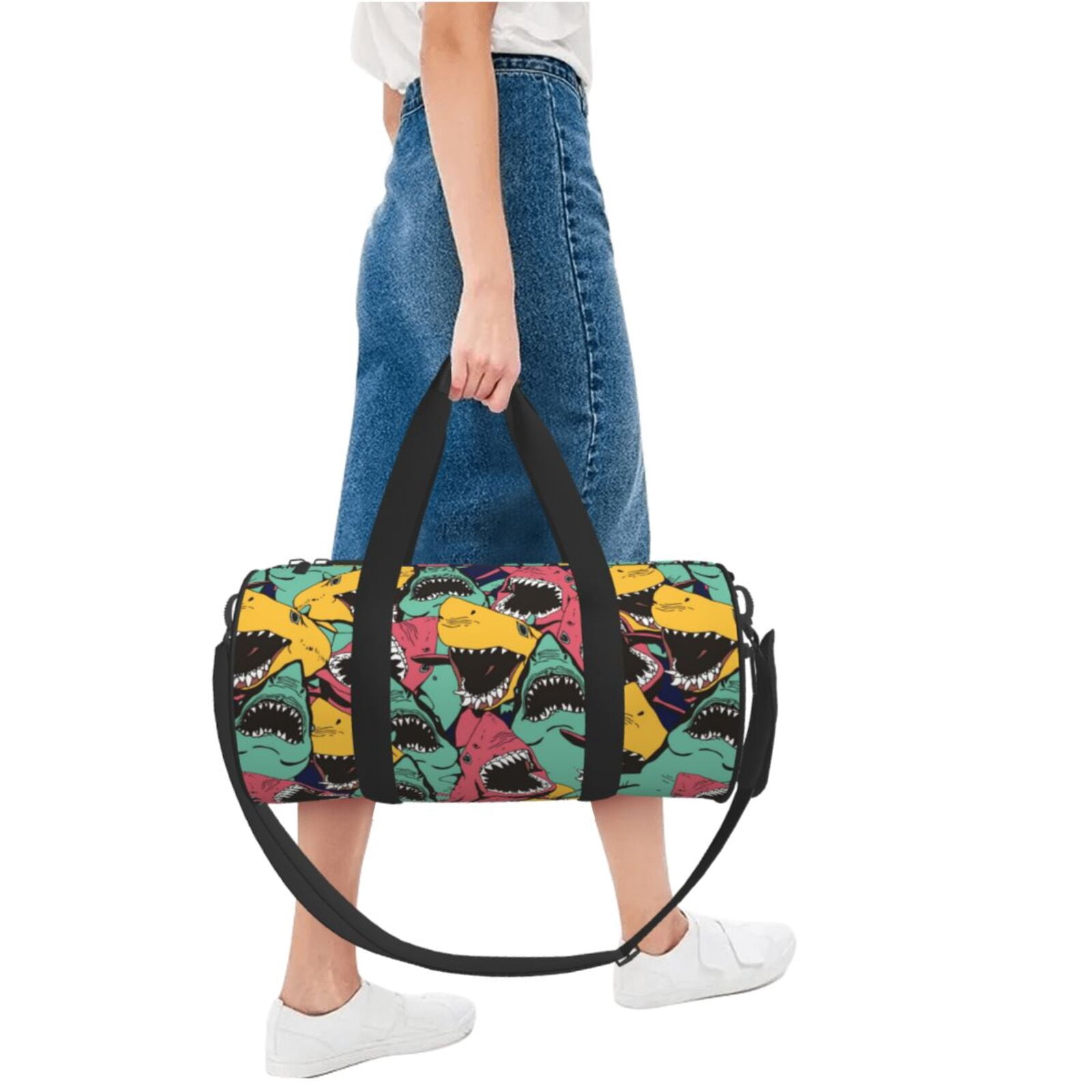 Vsdgher Angry Shark Pattern 45L Foldable Duffel Bag, Sports Gym Bag,Overnight Bag, Portable Weekender Bag for Airplanes