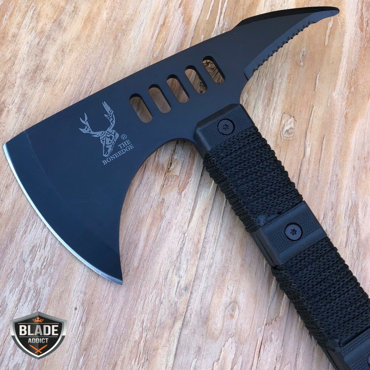 2PC Outdoor Camping Fixed Blade Survival Hunting Knife w/ Axe Hatchet
