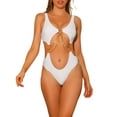 thumbnail image 1 of INSPIRAR CHIC Traje de baño de una pieza con corte en V y cadena dorada para mujeres, bañador blanco mediano, 1 of 5