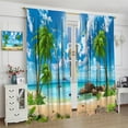 thumbnail image 4 of Ocean Beach Curtains, 3D Tropical Ocean Landscape Palm Trees Beach Coastal Nature Scenery Print Blackout Window Treatments Drapes for Bedroom Bathroom,2-Panel Set & Rod Pocket55x63in, 4 of 6