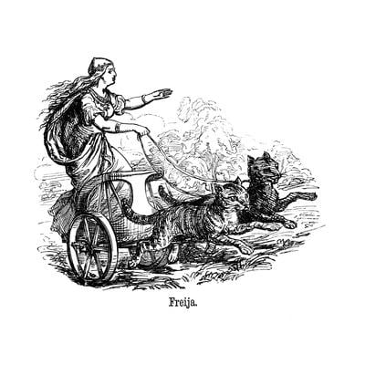 Freya Goddess of Love in Scandinavian Mythology, Her Chariot Pulled by Cats, Animals Religion Transportation Unframed Giclee Print Wall Art Walmart.com