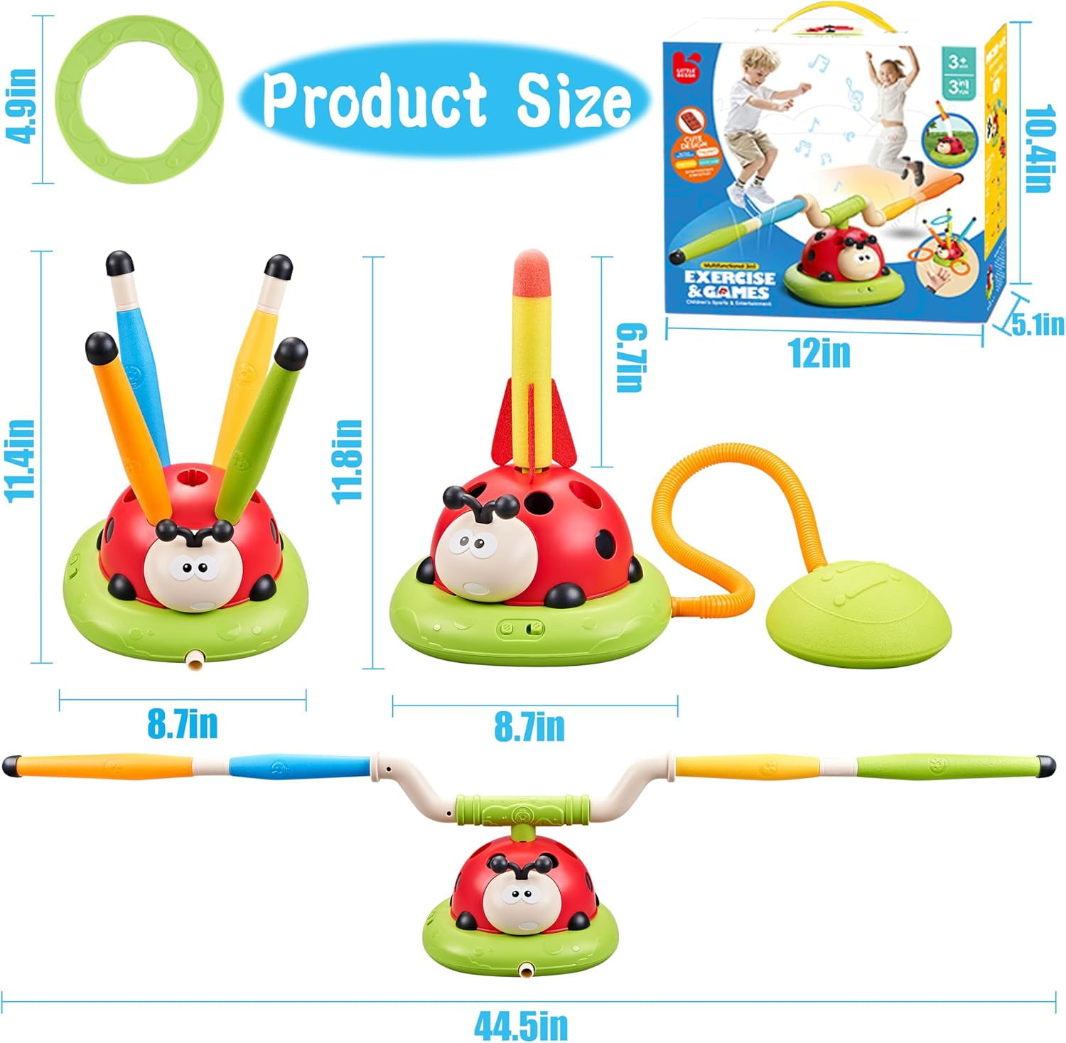 CONUSEA 3-in-1 Musical Jump and Toss Toy Activated Outdoor Toy Yard Game for Kids Ages 3-8