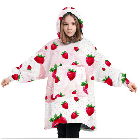 

Seyurigaoka Children´s Pajama Reversible Solid Animal Pattern Cashmere Blanket Hooded Long Sleeve Winter Housewear for Kids