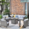 thumbnail image 3 of Ovios 5 Pieces Outdoor Patio Furniture with 30 Inch Fire Pit Table Wicker Patio Sectional Sofa with Single Chairs for Backyard Decor, 3 of 7