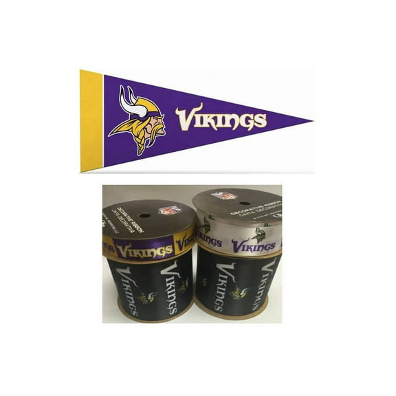 Vikings Ribbon, 4-pack of Ribbon & Mini Pennant, Offray Ribbon