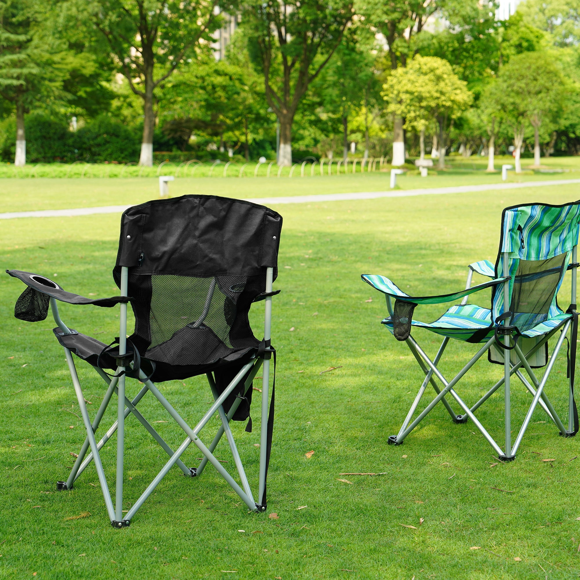 FlexWave Folding Camp Chair，Portable Outdoor Chair，with Cup Holder & Carrying Bag，for Camping, Beach, Fishing, and Sports Events