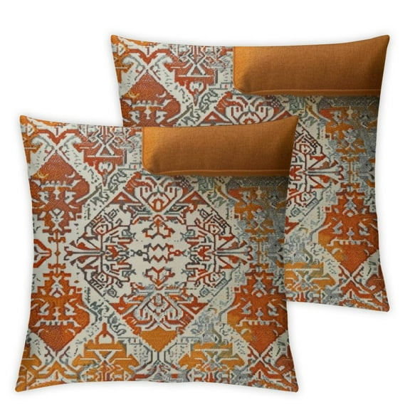 nygtbtfer Fall Pillow Covers , Orange and Cream Ethnic Design Outdoor Decorative Throw Pillows for Couch, Carpet Pattern Decor Cushion Cover 2 Pcs Linen Pillowcase for Bed Car Safa White