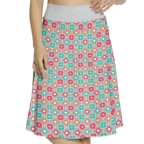 Women's Moroccan Blooming Flowers Vintage A-line Printed Skirt Casual Wear, 3XL, Red Green, by Ambesonne