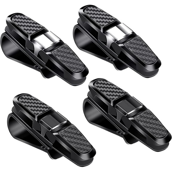4 Pack Sunglasses Holder Clip Hanger Glasses Holders for Car Sun Visor, Double-Ends Clip 180 Degree Rotational Eyeglasses Mount with Ticket Card Clip Black/Silver