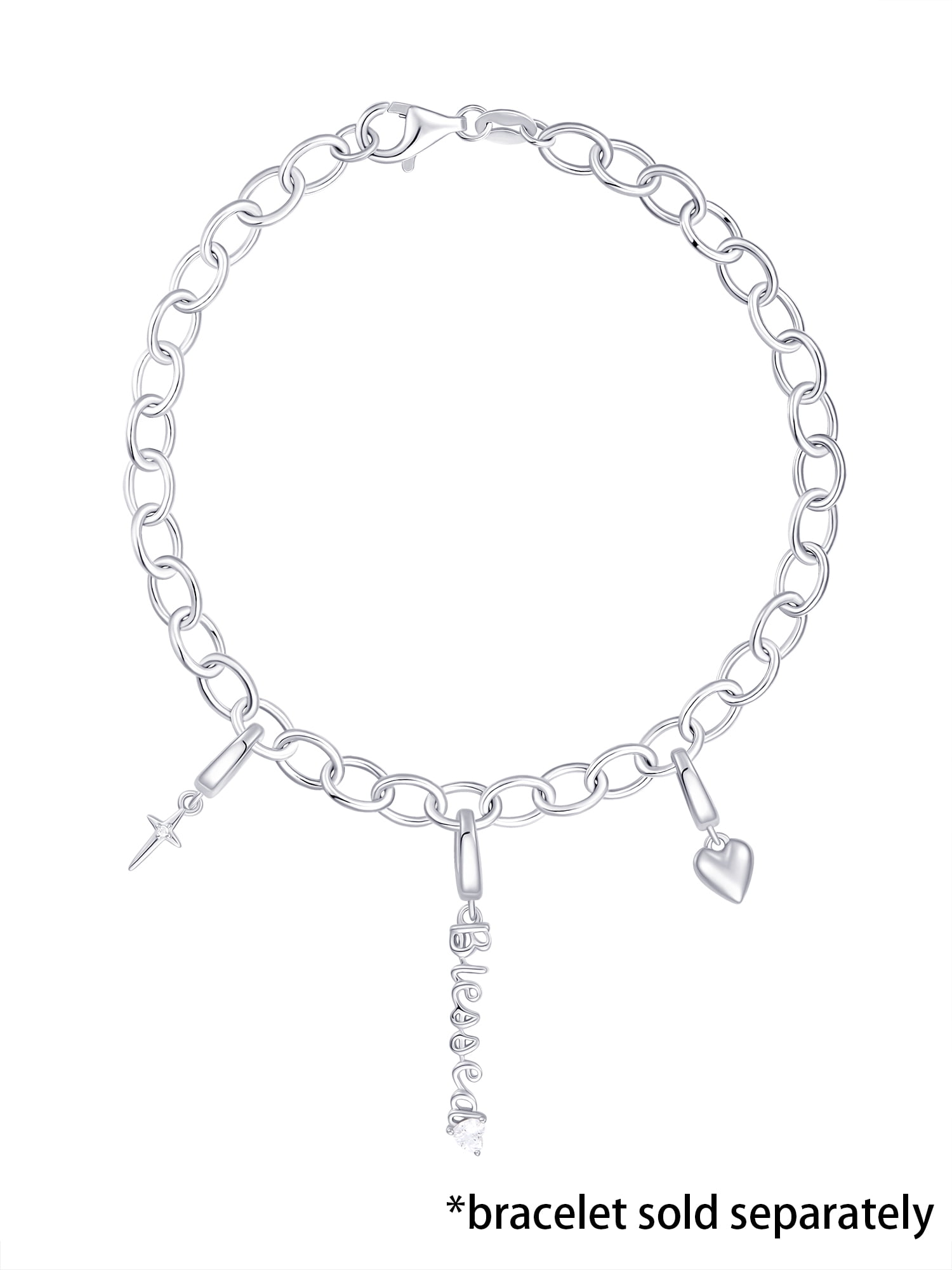 Brilliance Fine Jewelry Simulated Diamonds Blessed Charm Set in Sterling Silver
