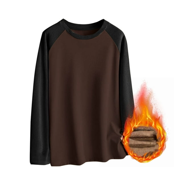 Blusas y camisas de manga larga con cuello redondo para hombre, informales, lisas, empalmadas, de manga larga, de alta elasticidad, que mantienen el calor, camisetas y pantalones de poliéster para hom