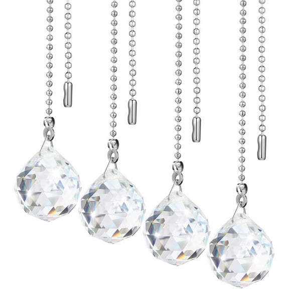 4 Pieces Ceiling Fan Pull Chain Clear Crystal Ceiling Fan Light Chain Extension Crystal Pull Chain Fan Connector Chain Ornaments with 50 cm Length for Ceiling Fans and Light