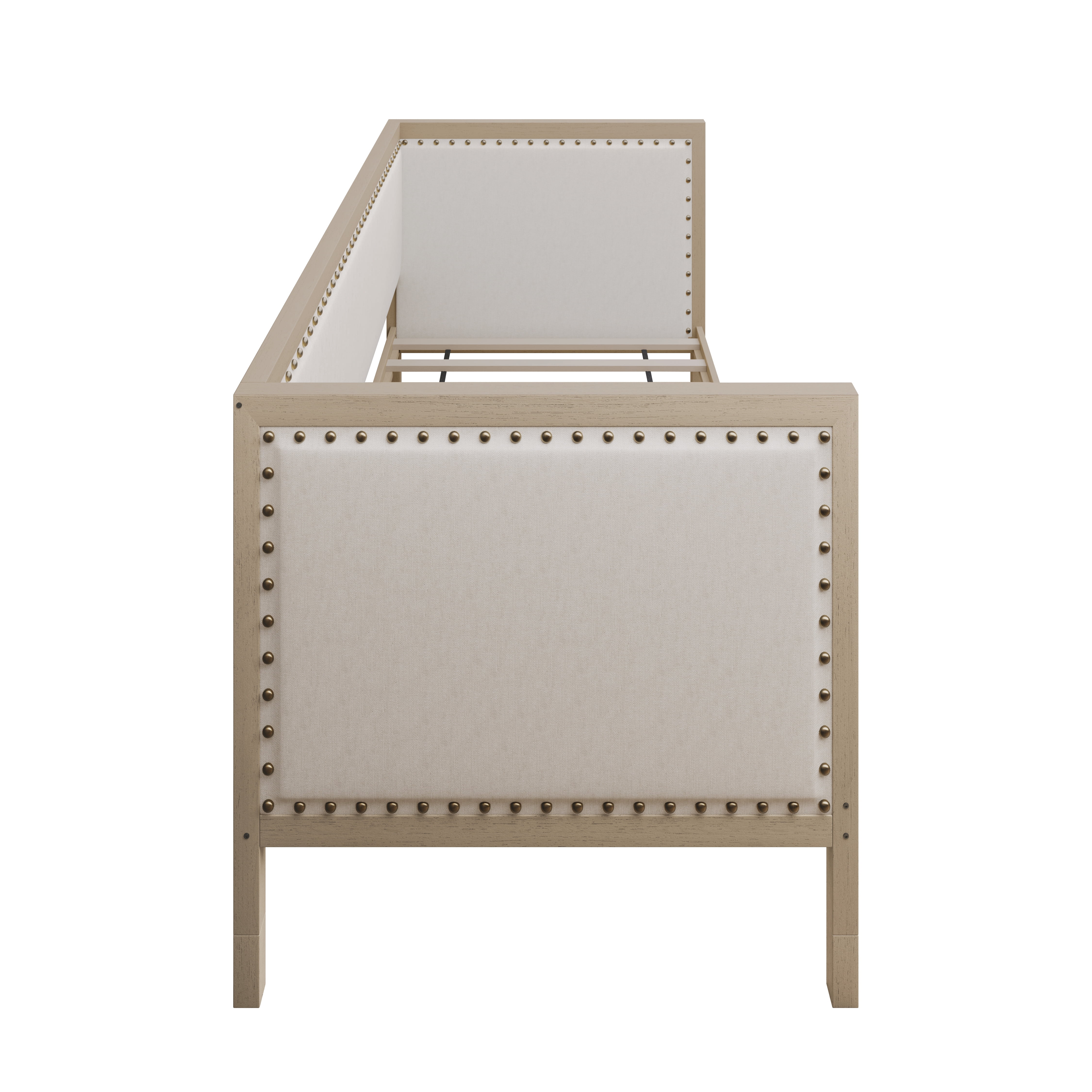 Home Design Cairo Twin Daybed with Upholstered Frame, Plush Foam Padding, Brass Nailhead Trim, Durable Construction, Stylish Seating and Sleeping Solution, Gray/Warm Gray